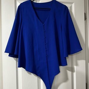 Elegant Blue Button-Up Blouse. Ties in Front!